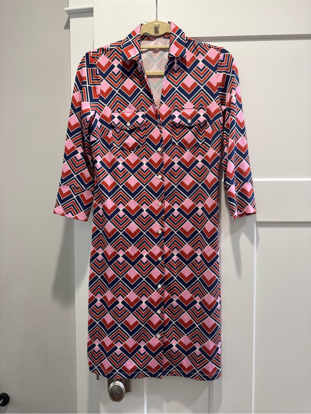 J McLaughlin Dress Brynn Geometric print  3/4 Sleeve Stretch XS Dress